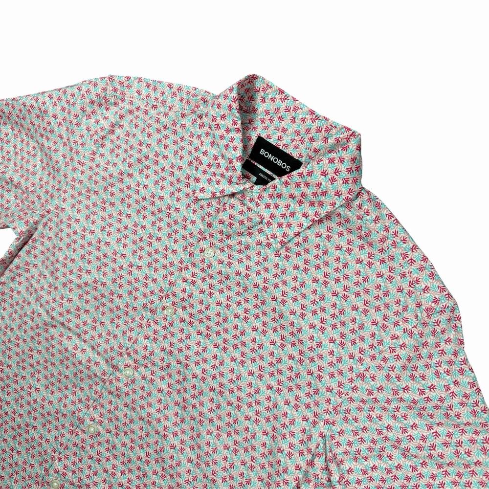 Bonobos Men’s Small Athletic Fit Pink Blue Floral Print Short Sleeve Button Up